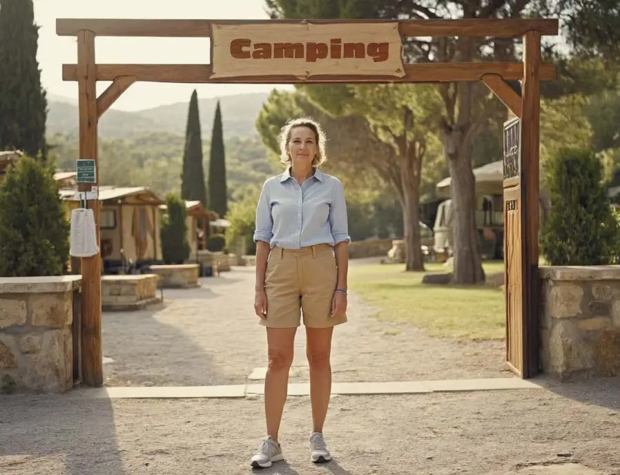 Responsable de camping devant son établissement touristique.