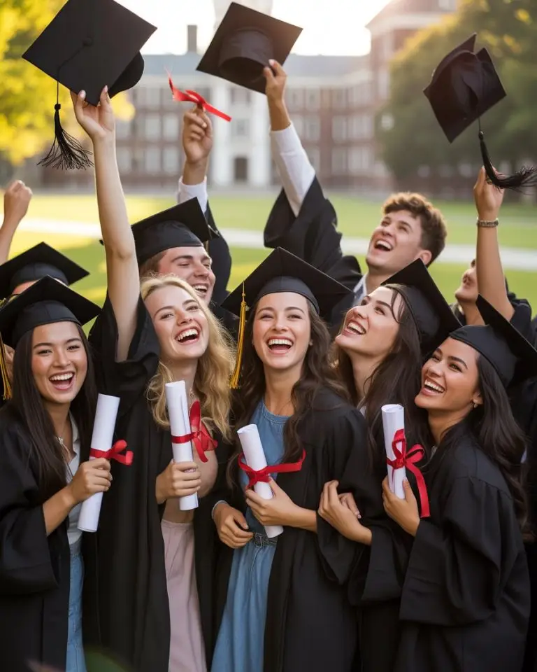 des jeunes dplômés qui jetent leur chapeau en l'air avec leur diplôme dans les mains