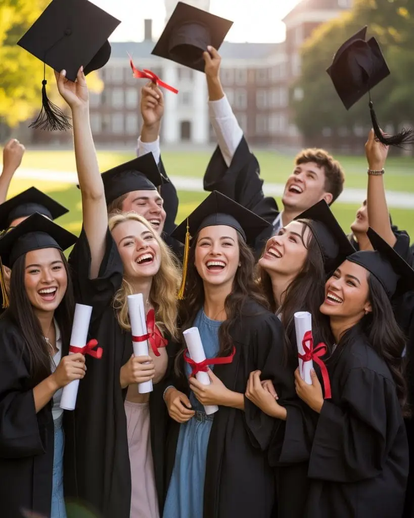 des jeunes dplômés qui jetent leur chapeau en l'air avec leur diplôme dans les mains