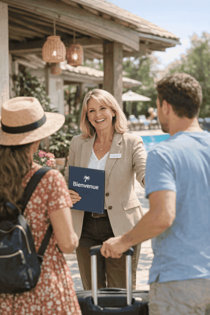 une responsable d'établissement touristique qui accueille de nouveaux vacanciers