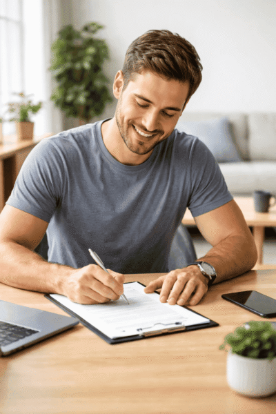 jeune homme en train de signer son contrat de travail